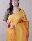 Orange Soft Silk Bandhani Leheriya Zari Woven Saree