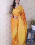 Orange Soft Silk Bandhani Leheriya Zari Woven Saree