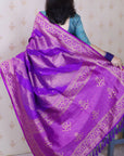 Purple Soft Silk Bandhani Leheriya Zari Woven Saree