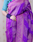 Purple Soft Silk Bandhani Leheriya Zari Woven Saree