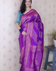 Purple Soft Silk Bandhani Leheriya Zari Woven Saree