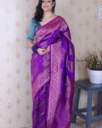 Purple Soft Silk Bandhani Leheriya Zari Woven Saree