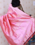 Baby Pink Soft Silk Bandhani Leheriya Zari Woven Saree