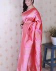Baby Pink Soft Silk Bandhani Leheriya Zari Woven Saree
