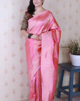 Baby Pink Soft Silk Bandhani Leheriya Zari Woven Saree