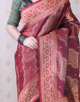 Maroon Soft Silk Bandhani Leheriya Zari Woven Saree