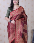 Maroon Soft Silk Bandhani Leheriya Zari Woven Saree