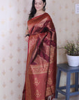 Maroon Soft Silk Bandhani Leheriya Zari Woven Saree
