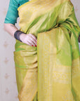 Mehendi Green Soft Silk Bandhani Leheriya Zari Woven Saree