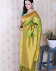 Mehendi Green Soft Silk Bandhani Leheriya Zari Woven Saree