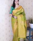Mehendi Green Soft Silk Bandhani Leheriya Zari Woven Saree