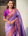 Lavender Pure Tissue Zari Woven Patola Saree with Contrast Weaves