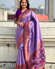 Lavender Pure Tissue Zari Woven Patola Saree with Contrast Weaves