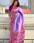 Lavender Pure Tissue Zari Woven Patola Saree with Contrast Weaves