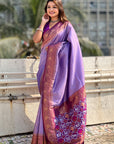 Lavender Pure Tissue Zari Woven Patola Saree with Contrast Weaves