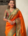 Orange Pure Tissue Zari Woven Patola Saree with Contrast Weaves