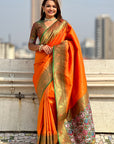 Orange Pure Tissue Zari Woven Patola Saree with Contrast Weaves
