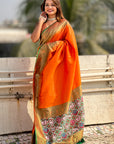 Orange Pure Tissue Zari Woven Patola Saree with Contrast Weaves
