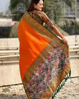 Orange Pure Tissue Zari Woven Patola Saree with Contrast Weaves