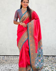 Pink Pure Tissue Zari Woven Patola Saree with Contrast Weaves