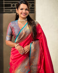 Pink Pure Tissue Zari Woven Patola Saree with Contrast Weaves
