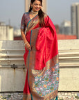 Pink Pure Tissue Zari Woven Patola Saree with Contrast Weaves