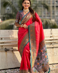 Pink Pure Tissue Zari Woven Patola Saree with Contrast Weaves
