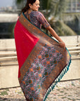 Pink Pure Tissue Zari Woven Patola Saree with Contrast Weaves