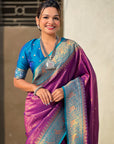 Purple Pure Tissue Zari Woven Patola Saree with Contrast Weaves