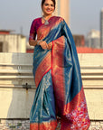 Blue Pure Tissue Zari Woven Patola Saree with Contrast Weaves