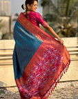 Blue Pure Tissue Zari Woven Patola Saree with Contrast Weaves