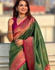 Mehendi Green Pure Tissue Zari Woven Patola Saree with Contrast Weaves