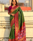Mehendi Green Pure Tissue Zari Woven Patola Saree with Contrast Weaves