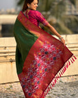 Mehendi Green Pure Tissue Zari Woven Patola Saree with Contrast Weaves