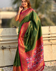 Mehendi Green Pure Tissue Zari Woven Patola Saree with Contrast Weaves