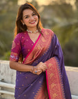 Violet Pure Tissue Zari Woven Patola Saree with Contrast Weaves