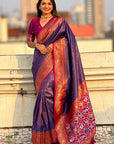 Violet Pure Tissue Zari Woven Patola Saree with Contrast Weaves
