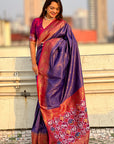 Violet Pure Tissue Zari Woven Patola Saree with Contrast Weaves