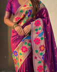Wine Big Border Paithani Silk Zari Woven Saree