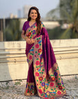 Wine Big Border Paithani Silk Zari Woven Saree
