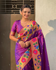 Purple Big Border Paithani Silk Zari Woven Saree