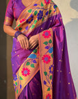 Purple Big Border Paithani Silk Zari Woven Saree