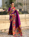 Purple Big Border Paithani Silk Zari Woven Saree