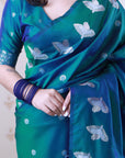 Green Soft Silk Dual Zari Woven Saree with Bird Border