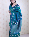 Green Soft Silk Dual Zari Woven Saree with Bird Border
