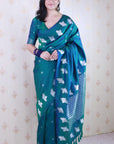 Green Soft Silk Dual Zari Woven Saree with Bird Border