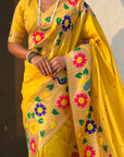 Yellow Big Border Paithani Silk Zari Woven Saree