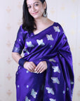 Violet Soft Silk Dual Zari Woven Saree with Bird Border