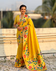 Yellow Big Border Paithani Silk Zari Woven Saree