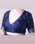 Navy Blue Soft Silk Dual Zari Woven Saree with Bird Border